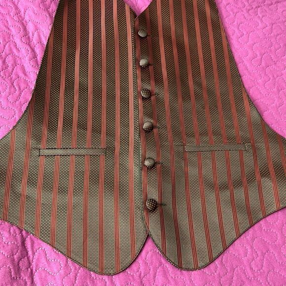 Tux vest dark red vertical stripes and tiny polka dots - small- med - Picture 1 of 4